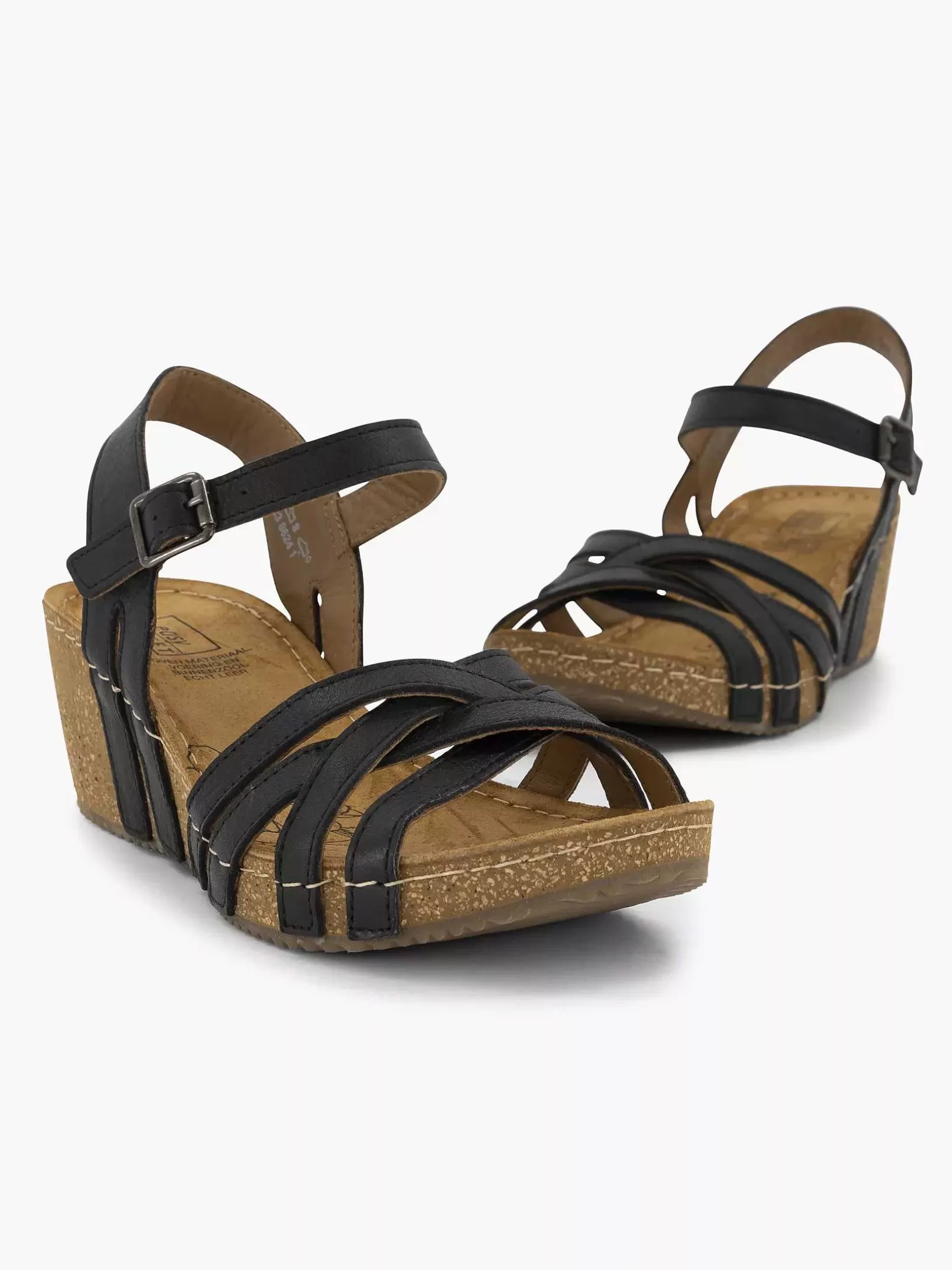 Sandalen | Easy Street Schwarze Ledersandalen Mit Keilabsatz