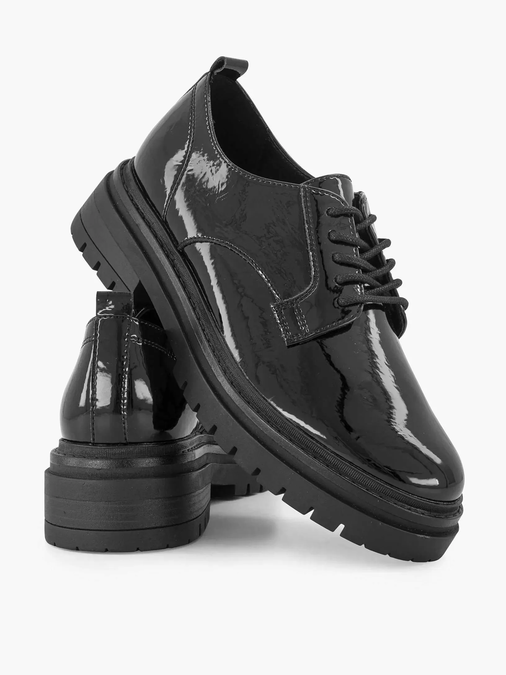 Slipper | Oxmox Schwarzer Klobiger Schnurschuh Aus Lack