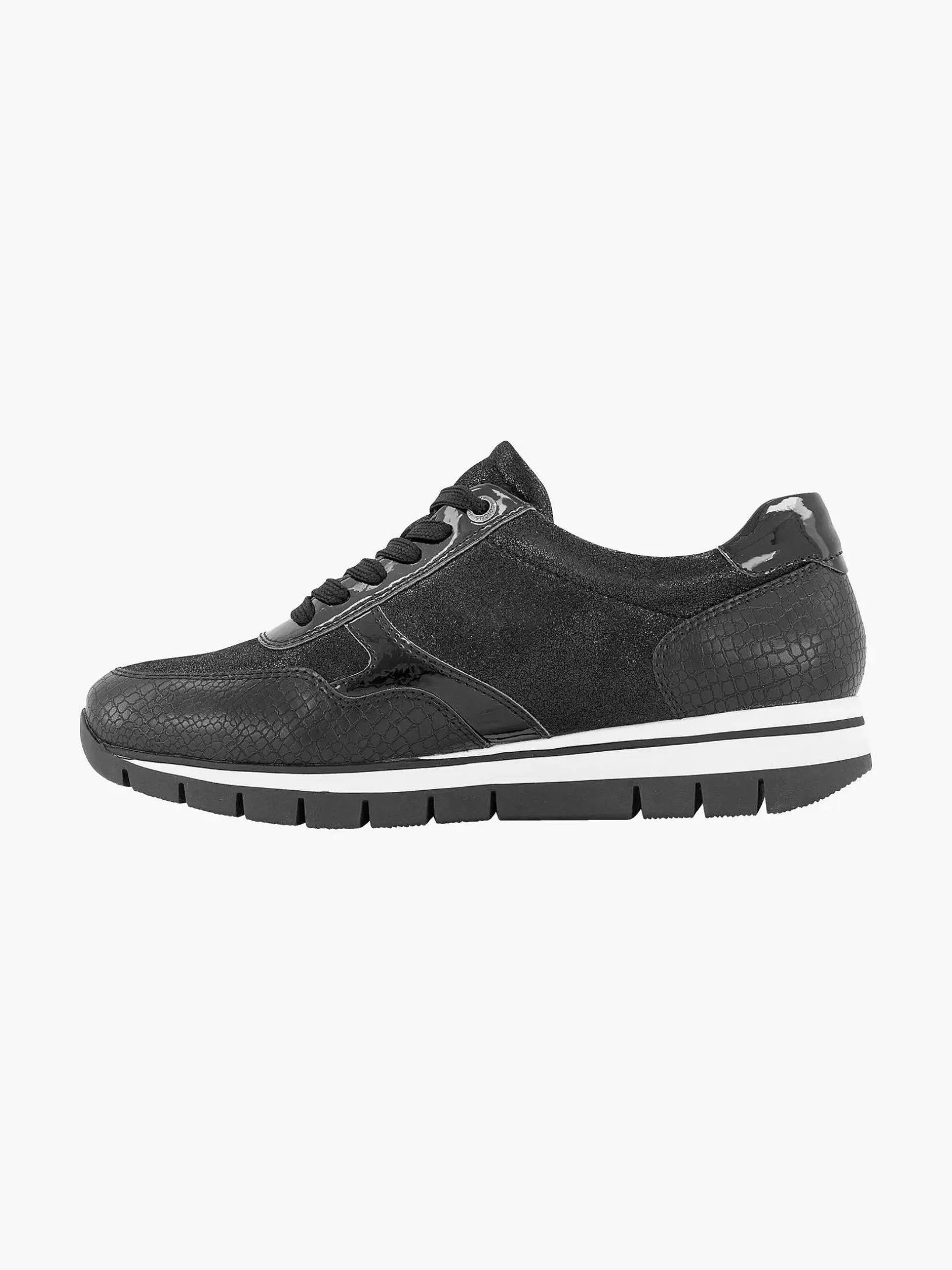 Komfortschuhe | Medicus Schwarzer Komfort-Sneaker Aus Leder In Kroko-Optik