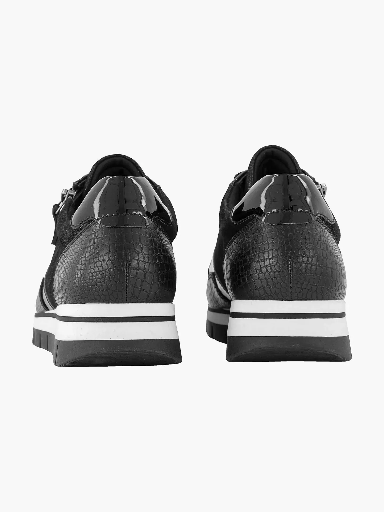 Komfortschuhe | Medicus Schwarzer Komfort-Sneaker Aus Leder In Kroko-Optik