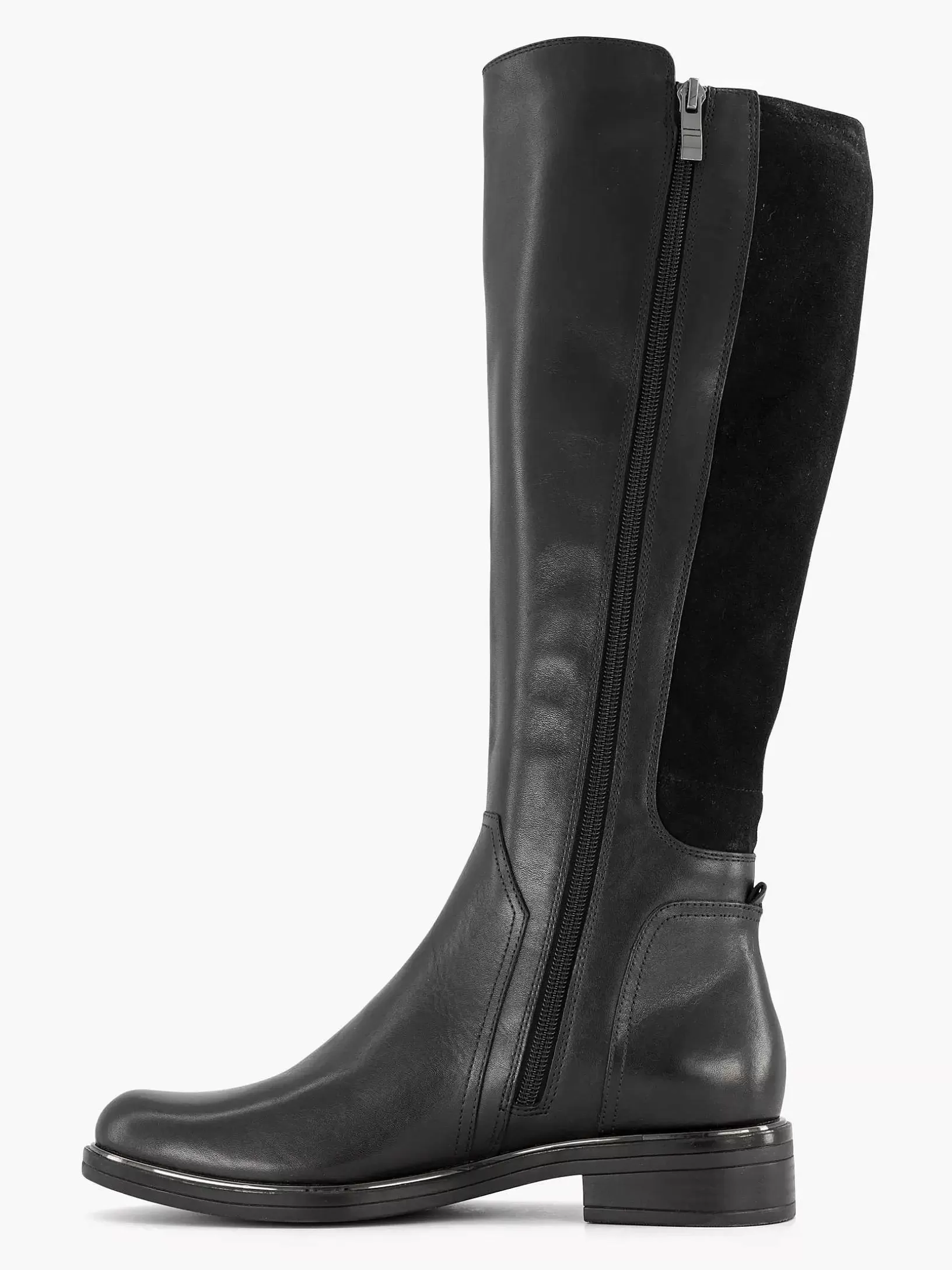 Komfortschuhe | Medicus Schwarzer Langer Komfortstiefel Aus Leder Mit Gummizug